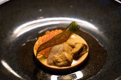 High angle view of soup in bowl