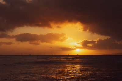 Scenic view of sea against sky during sunset