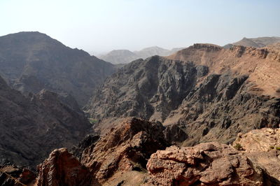 Scenic view of mountains against clear sky in petra jordan