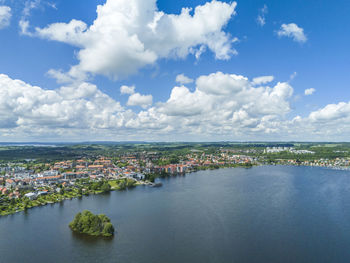 Aerial photo of skanderborg city and island st. thomas, denmark