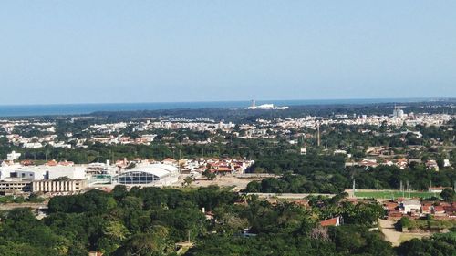 High angle view of cityscape against clear sky