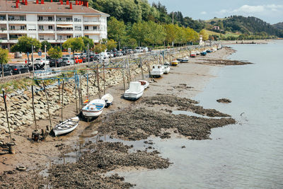 River bank showing low water levels and drought in the basque region in spain.
