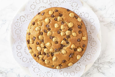 High angle view of cookies in plate on table