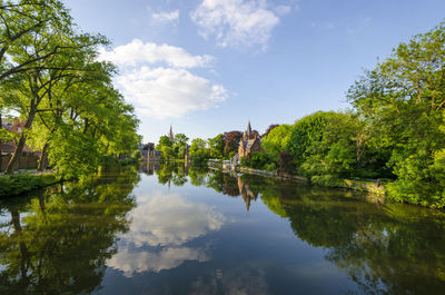 Panoramic view of lake amidst buildings against sky