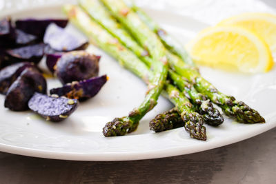 Close-up of food in plate on table