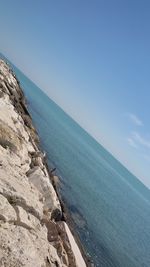 Scenic view of sea against clear blue sky