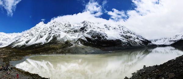 Reflection mountain mount cook new zealand snow lake 