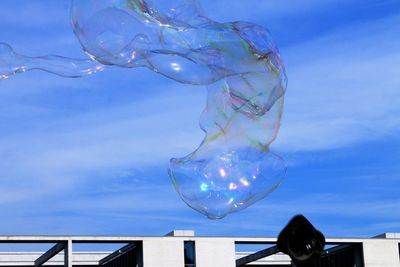 Close-up of bubbles against blue sky