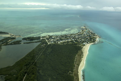 An aerial view of nixon's harbour in south bimini, bahamas