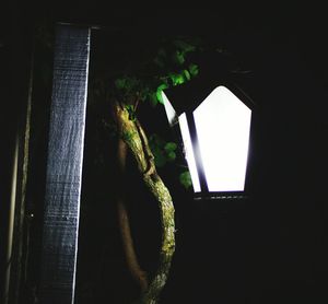 Close-up of window in dark room