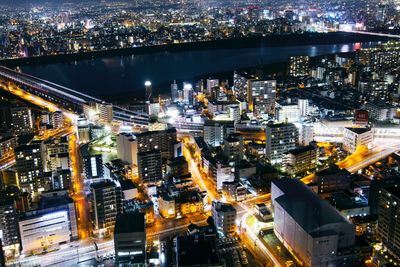 Aerial view of city at night