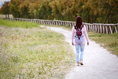 Rear view of girl standing in park