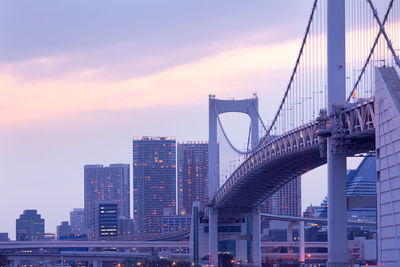 Rainbow bridge and city skyline at odaiba, tokyo, kanto region, honshu, japan