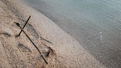 High angle view of messy beach