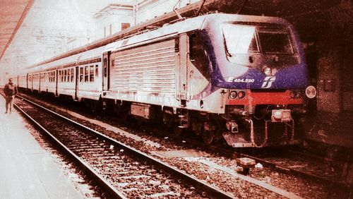 Train on railroad station platform