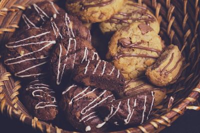 Close-up of cookies in wicker basket