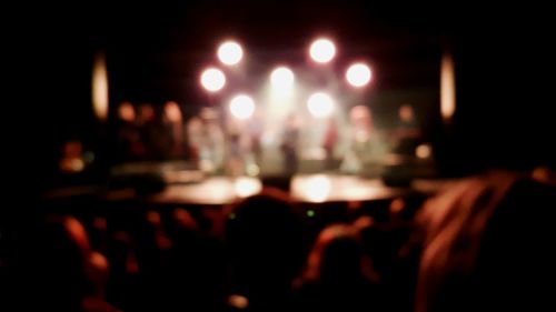 Defocused image of illuminated city at night