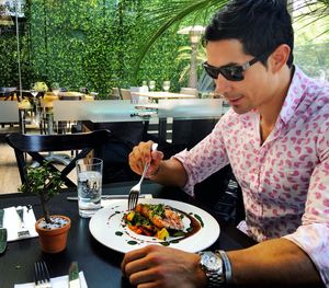 Man having food at restaurant