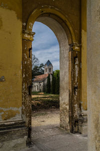 Entrance of historic building against sky