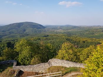 Scenic view of green landscape against sky