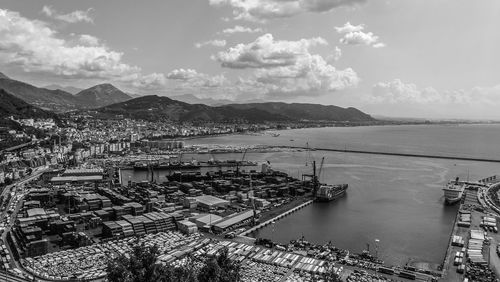 High angle view of commercial dock