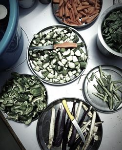 High angle view of food on table