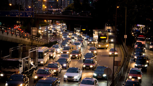 High angle view of traffic on road at night