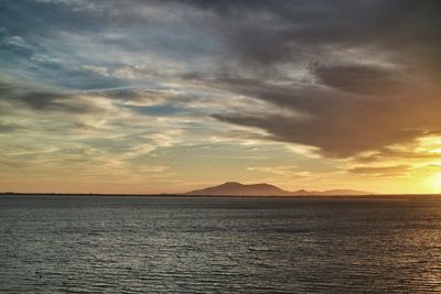 Scenic view of sea against cloudy sky