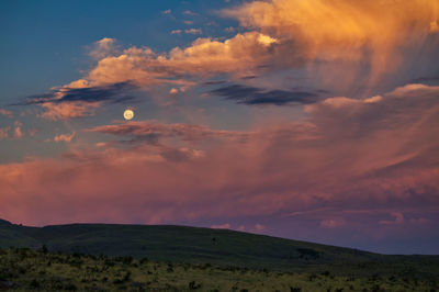 Scenic view of field against sky at sunset