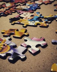 High angle view of multi colored pencils