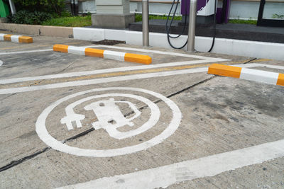 High angle view of manhole on street