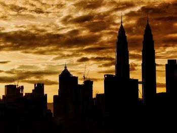 Silhouette of buildings at sunset