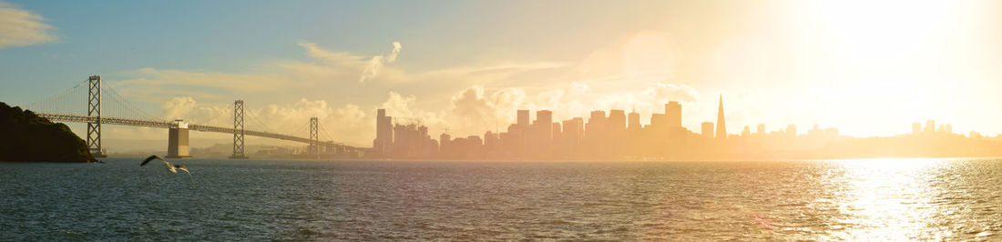 Panoramic view of san francisco bay during sunset