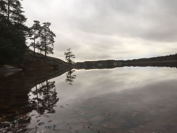 Scenic view of lake against cloudy sky