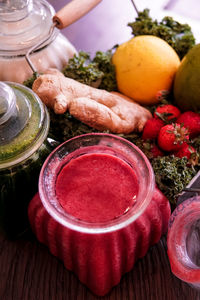 High angle view of fruits on table