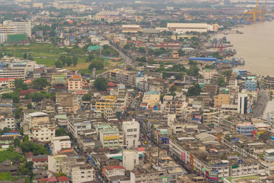 High angle view of buildings in city