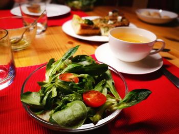 Close-up of meal served on table