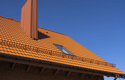 Low angle view of building against clear blue sky