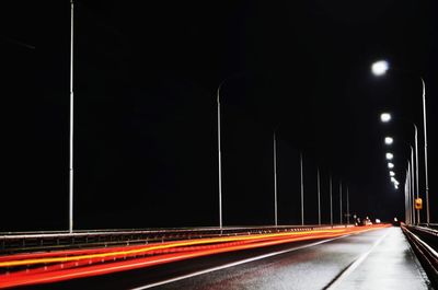 Light trails on road at night