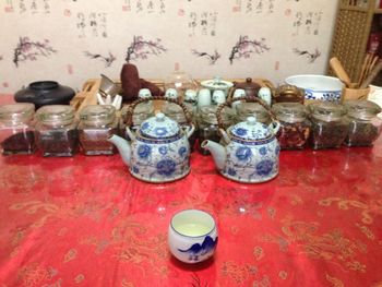 Close-up of tea cup on table