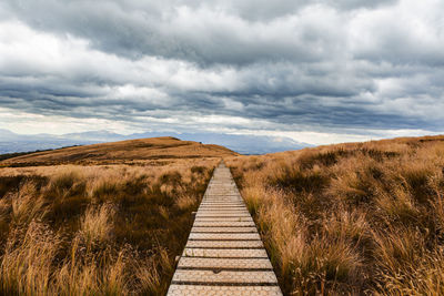 Dirt road along countryside landscape