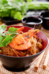 Close-up of meal served on table