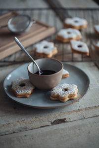 High angle view of cookies on table