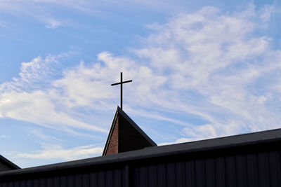 Low angle view of building roof against sky