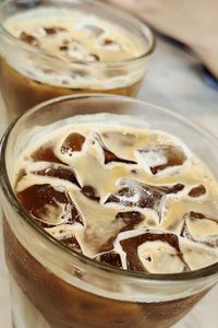 Close-up of ice cream in glass on table