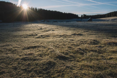 Scenic view of landscape against sky during winter