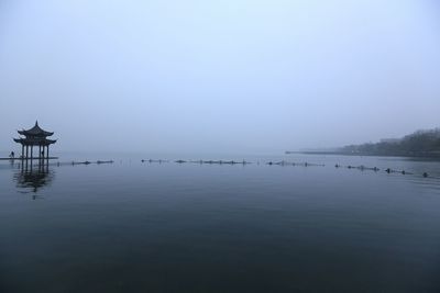 Scenic view of lake against clear sky