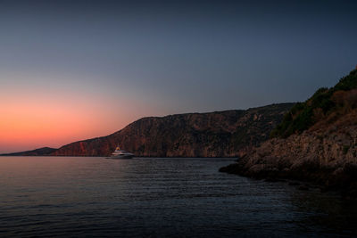 Scenic view of sea against clear sky at sunset