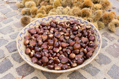 High angle view of fruits in bowl