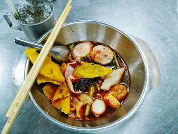 High angle view of food in plate